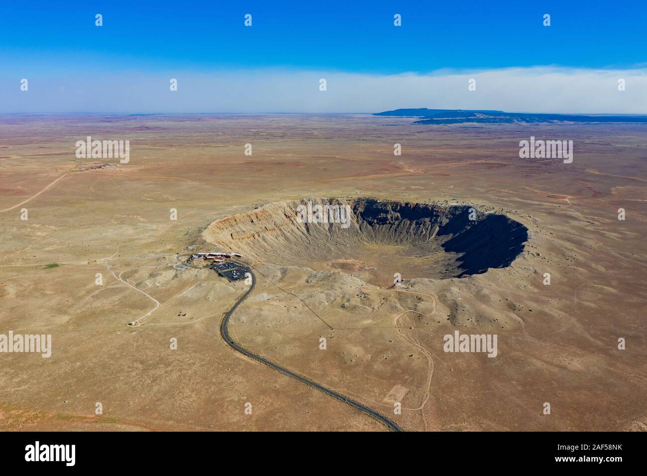 Aerial view of the Meteor Crater Natural Landmark at Arizona Stock Photo