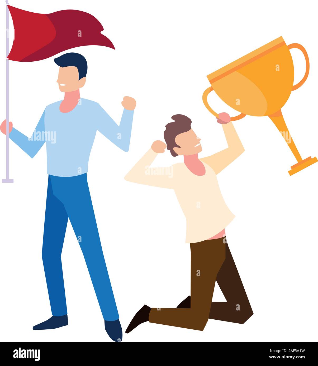 young men with gold trophy vector illustration design Stock Vector ...