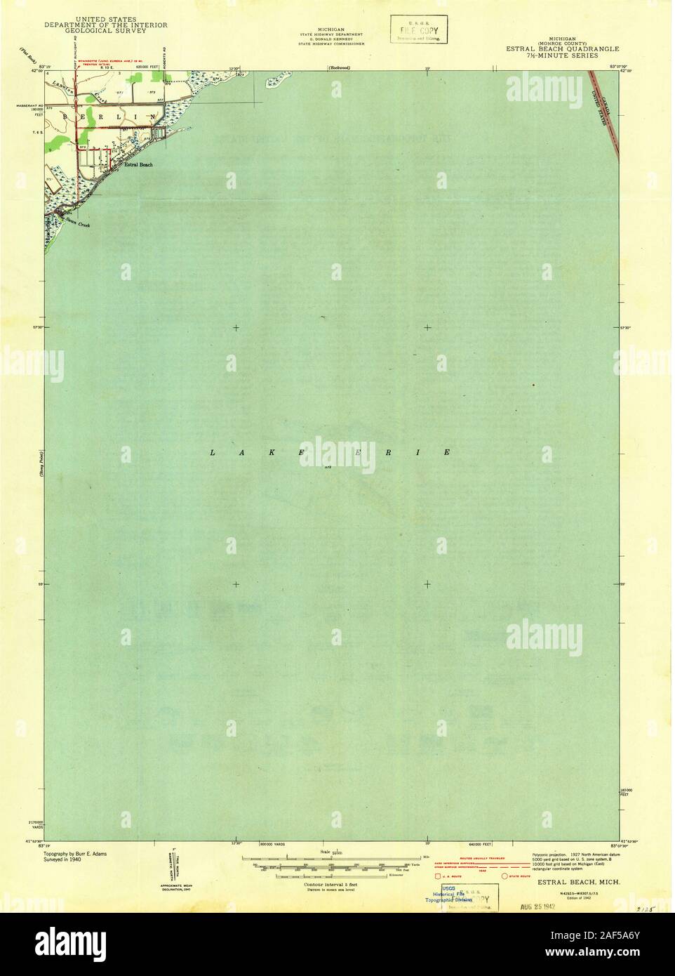 USGS TOPO Map Ohio MI Estral Beach 276067 1942 24000 Restoration Stock Photo