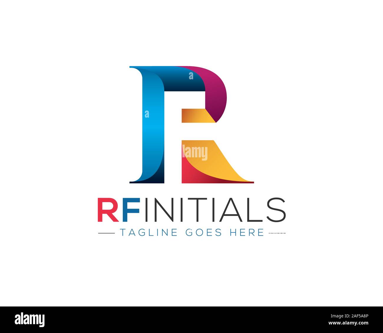 colorful R F initial anagram logo in 2019 style Stock Vector