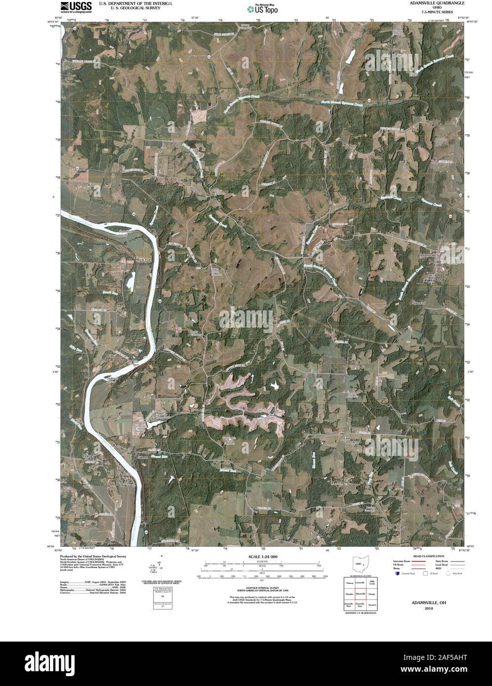 USGS TOPO Map Ohio OH Adamsville 20100810 TM Restoration Stock Photo