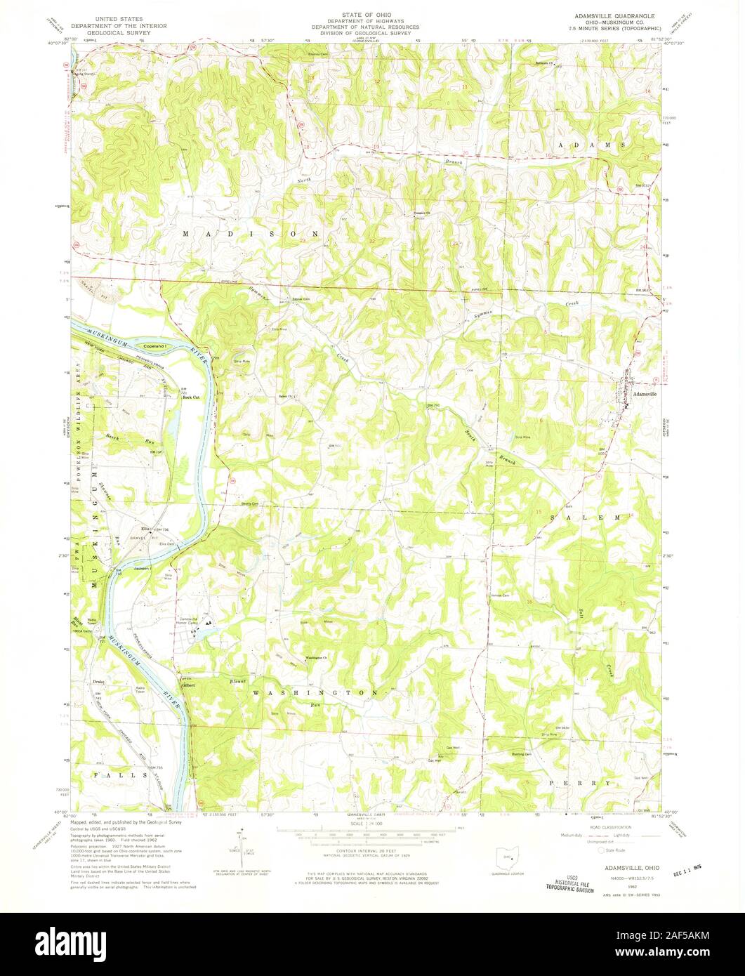 USGS TOPO Map Ohio OH Adamsville 224684 1962 24000 Restoration Stock Photo