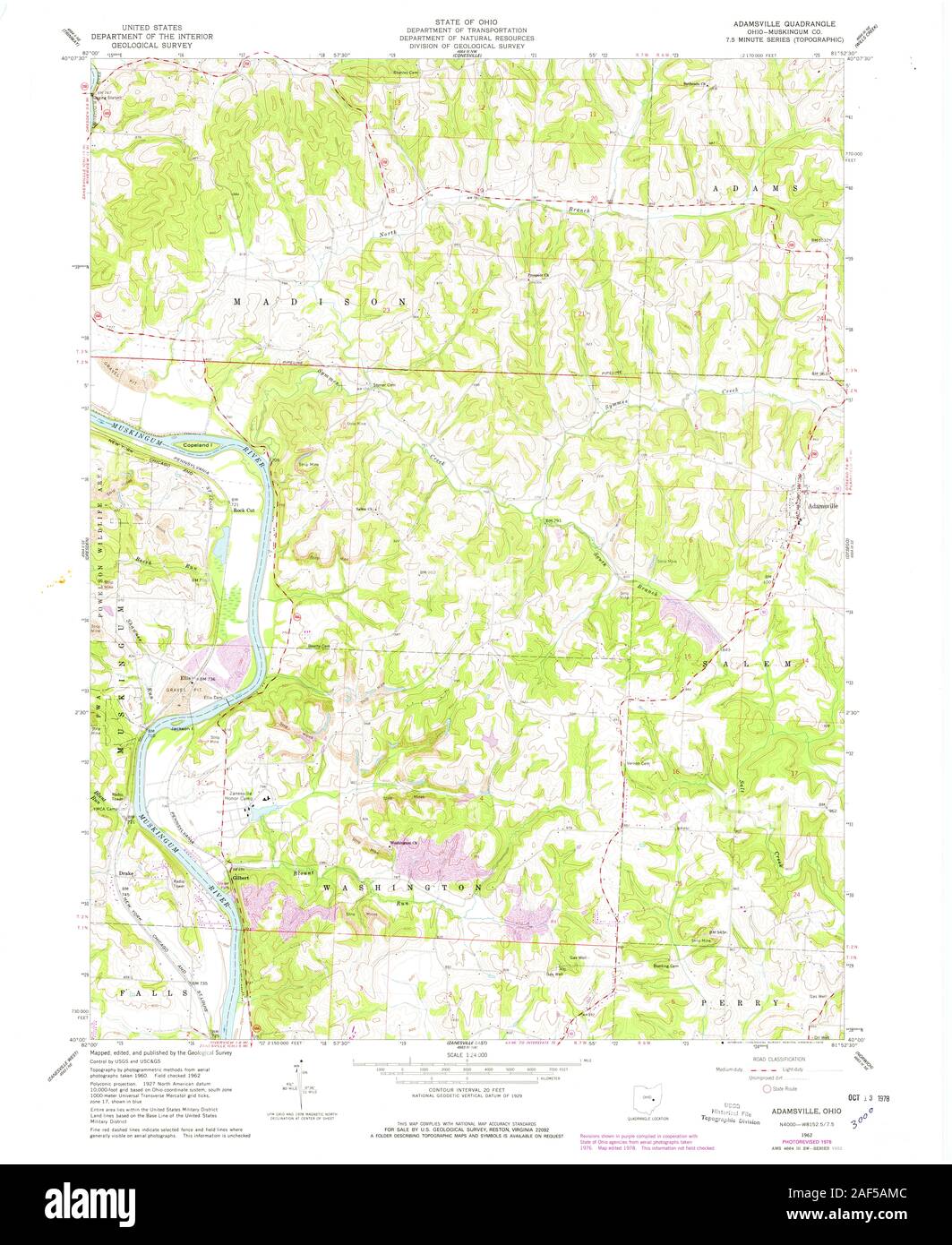 USGS TOPO Map Ohio OH Adamsville 224685 1962 24000 Restoration Stock Photo