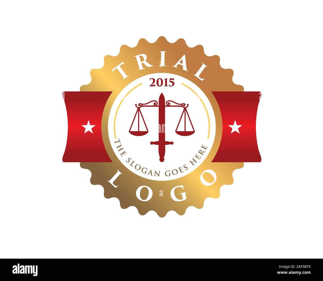 trial court law justice emblem logo contains two hammer and a scale Stock Vector