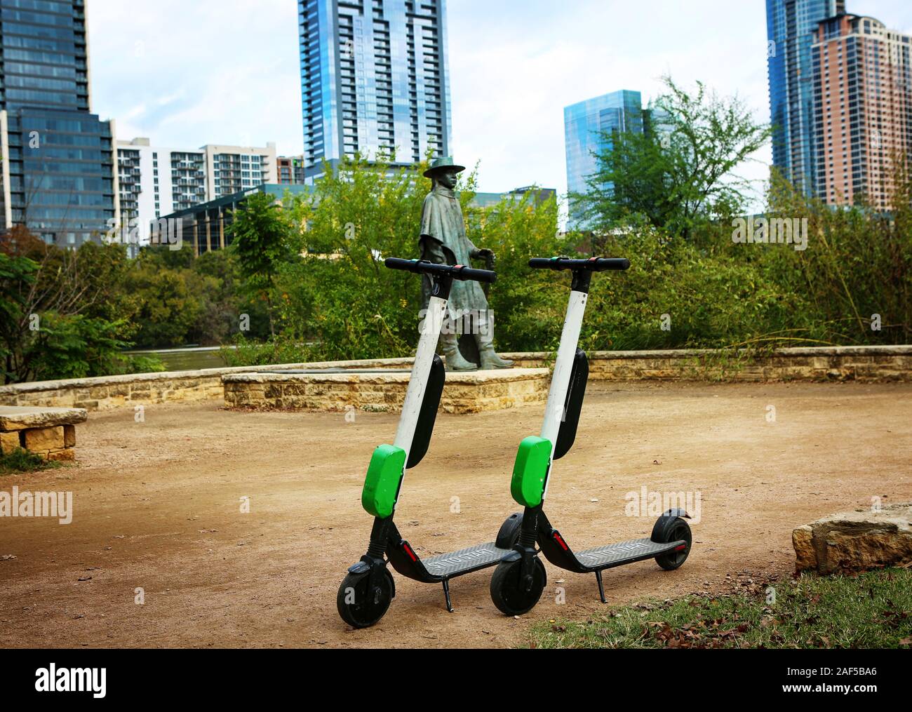 Austin, Texas, November 5, 2018. Downtown Austin, Texas, scooters in