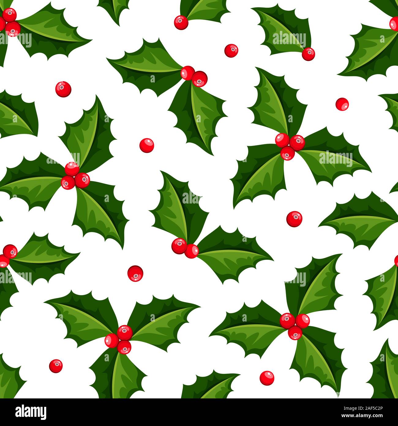 Vector Christmas seamless pattern with holly berries and leaves on ...