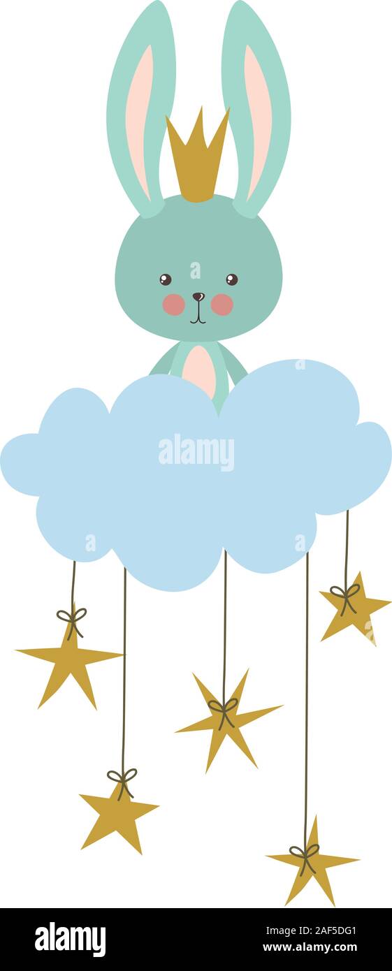 Cute rabbit cartoon with crown over cloud vector design Stock Vector ...