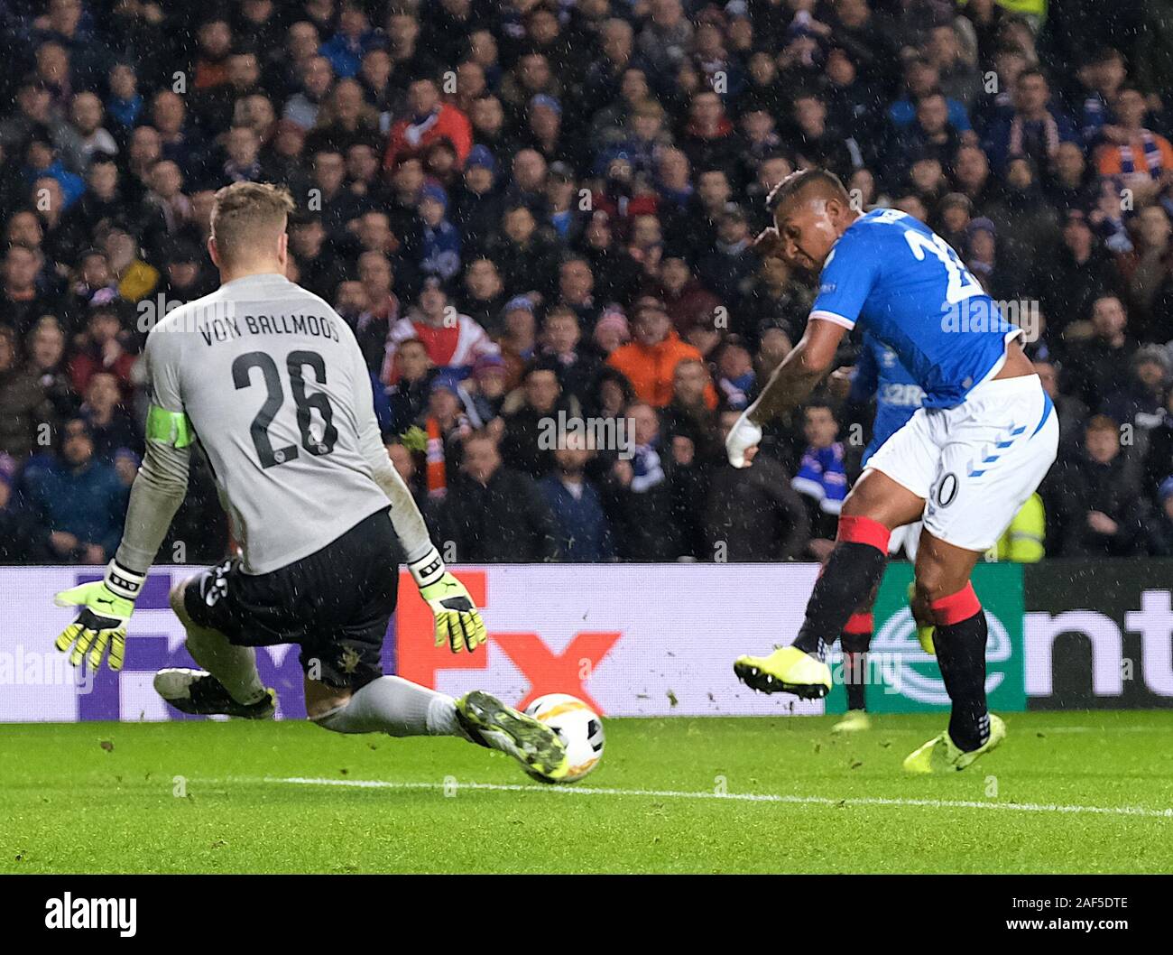 GLASGOW, SCOTLAND - DECEMBER 12: during the UEFA Europa League group G match between Rangers FC and BSC Young Boys at Ibrox Stadium on December 12, 2019 in Glasgow, United Kingdom. (Photo by MB Media) Stock Photo