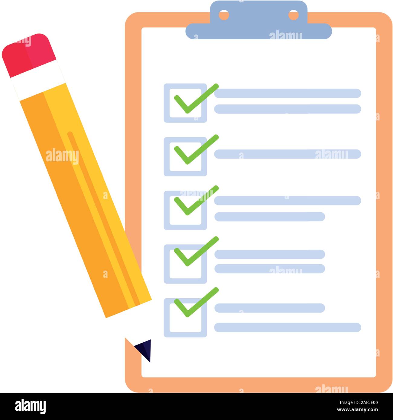 clipboard with paper sheets and pencil on white background vector ...