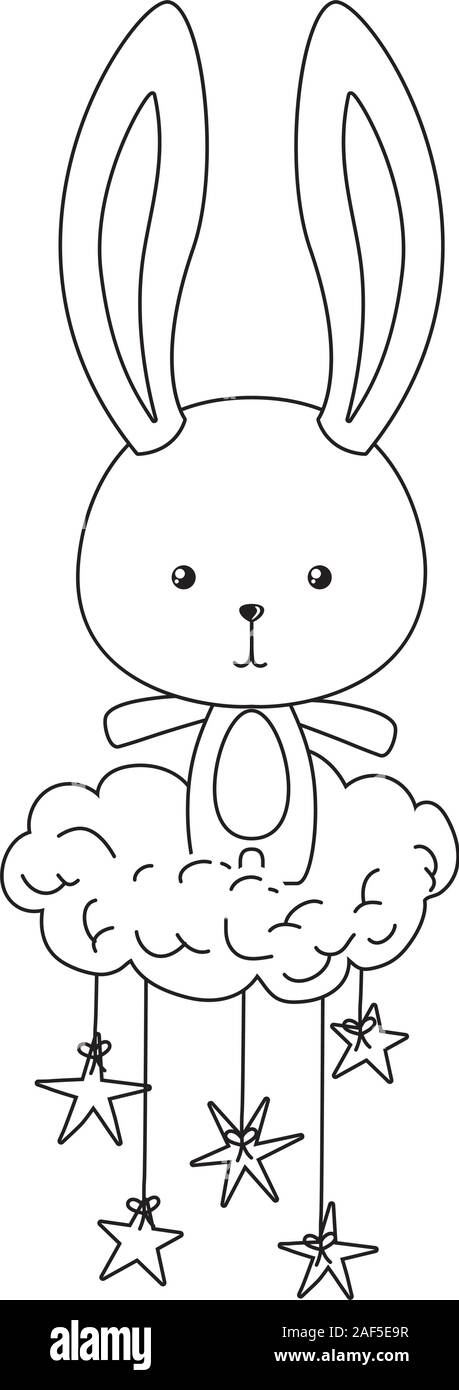 Cute rabbit over cloud with stars vector design Stock Vector Image ...