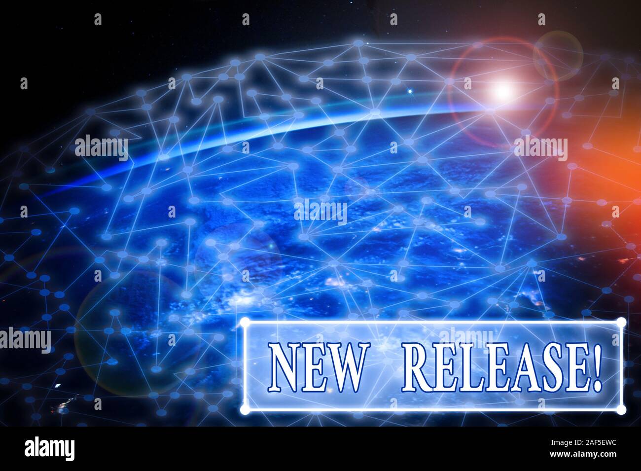 Handwriting text writing New Release. Conceptual photo announcing something newsworthy recent product Elements of this image furnished by NASA Stock Photo