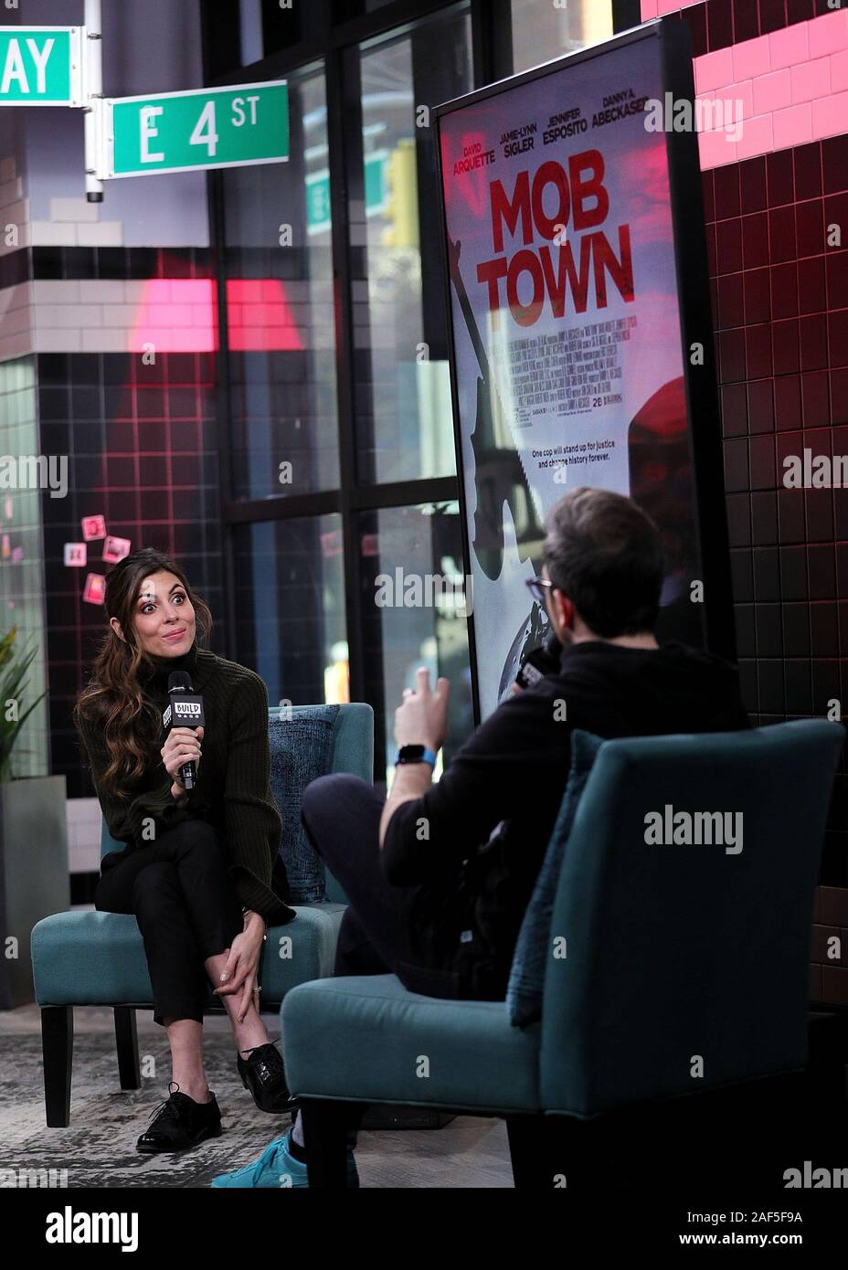 Jamie-Lynn Sigler inside for AOL Build Series Celebrity Candids - THU, AOL Build Series, New York, NY December 12, 2019. Photo By: Steve Mack/Everett Collection Stock Photo