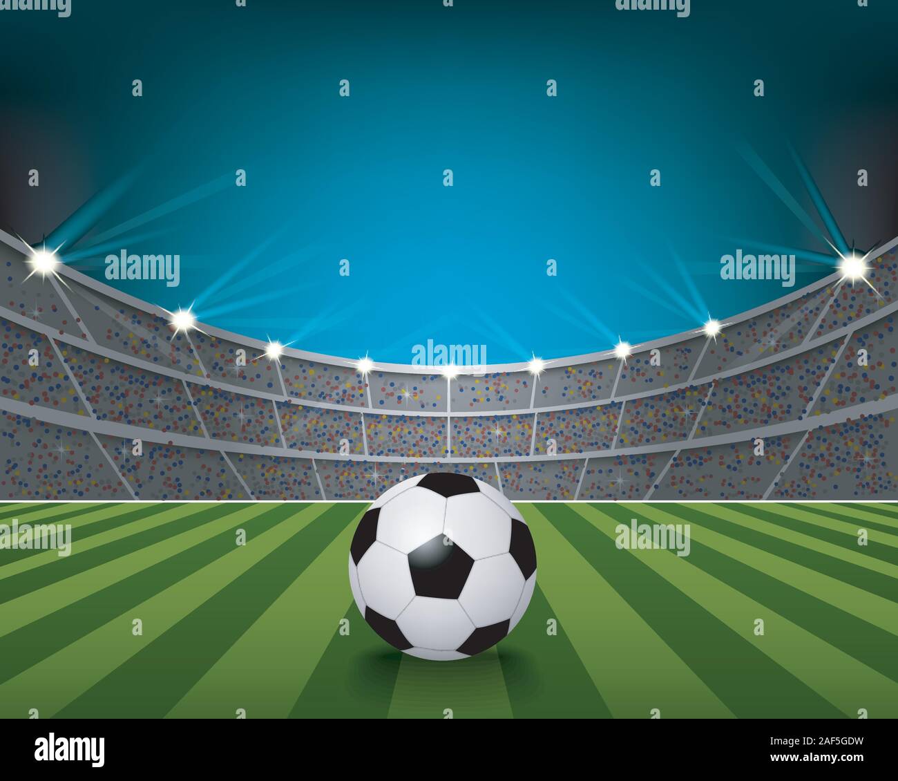 Soccer ball on the field of stadium with light. vector Stock Vector ...