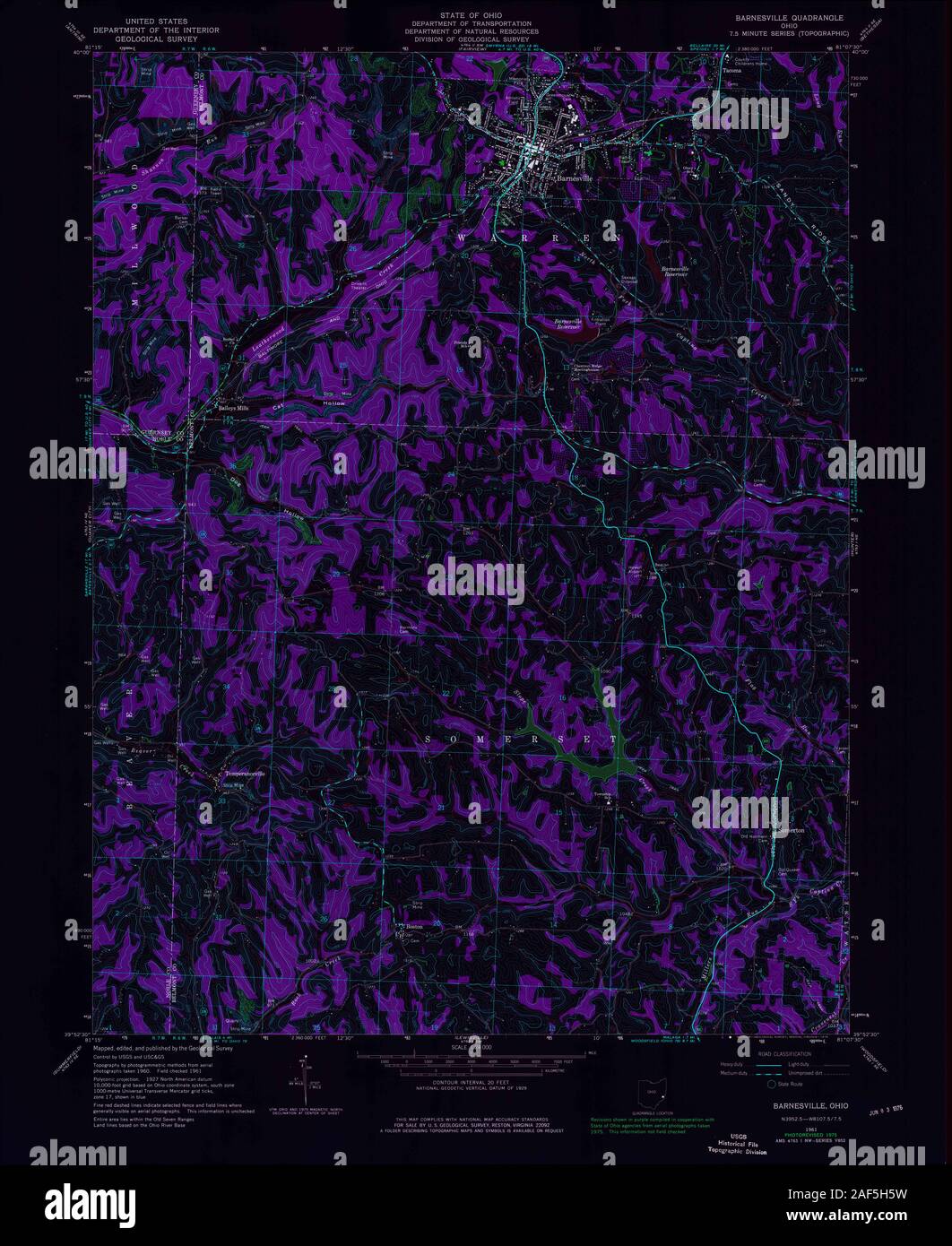 USGS TOPO Map Ohio OH Barnesville 224876 1961 24000 Inverted Restoration Stock Photo