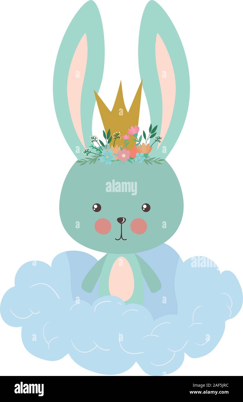 Cute rabbit cartoon with crown over cloud vector design Stock Vector ...