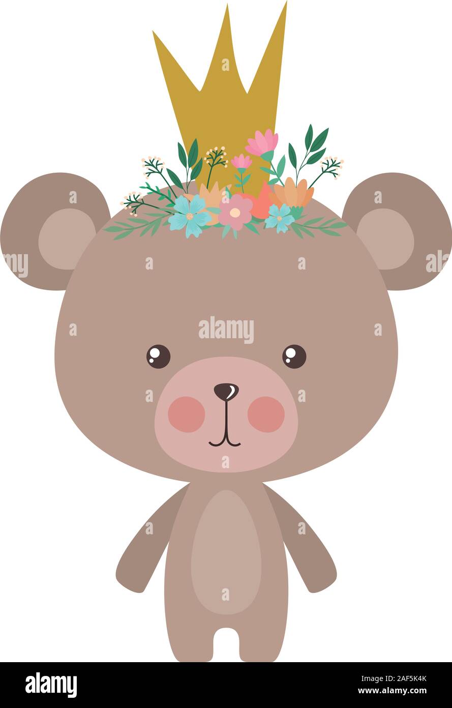 Cute bear with crown flowers and leaves vector design Stock Vector ...