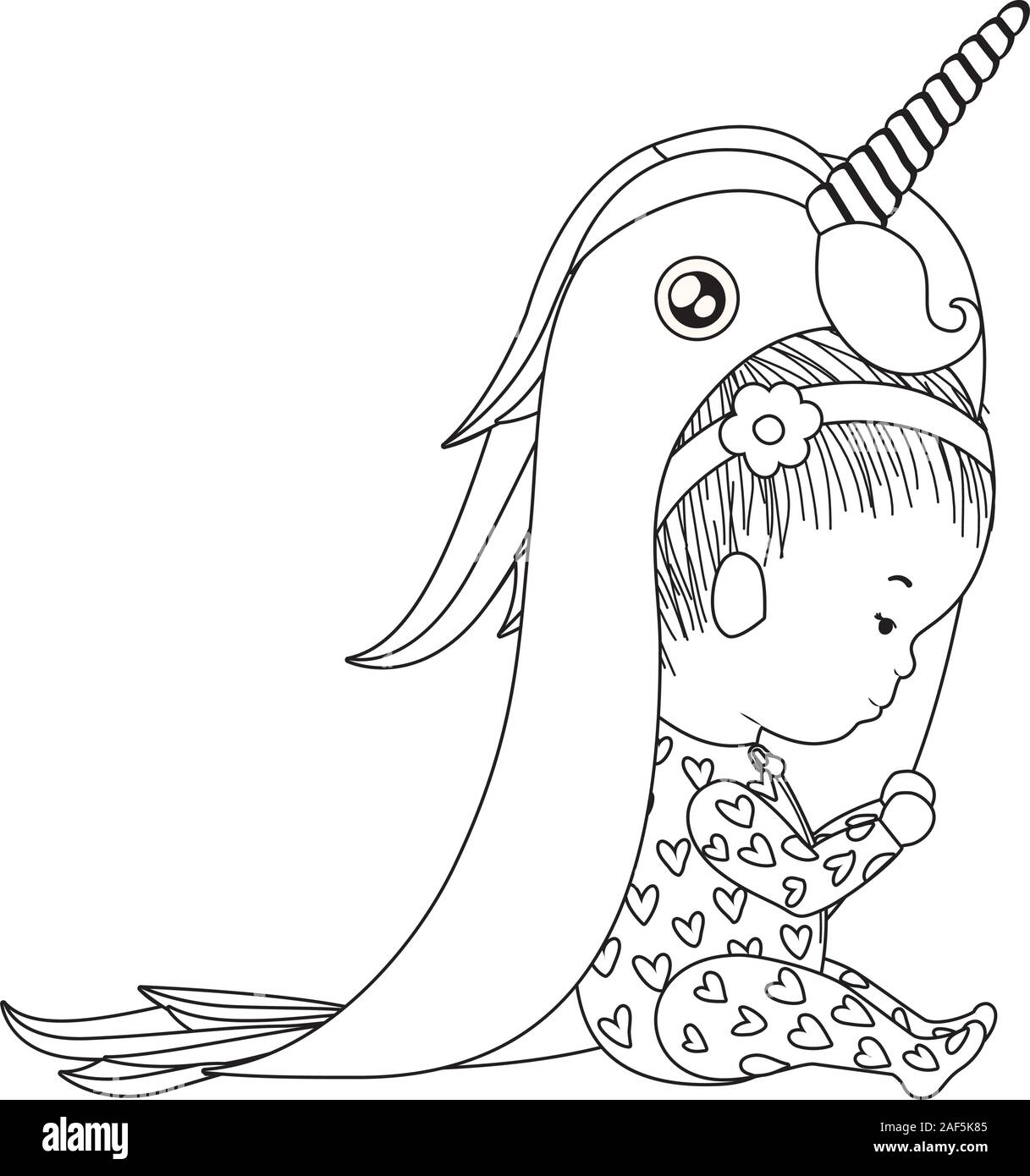 Cute baby boy with unicorn costume vector design Stock Vector Image