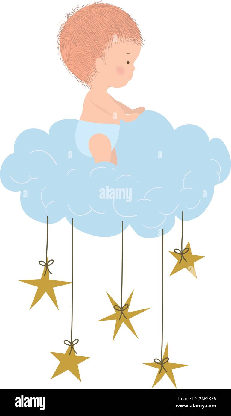 Cute baby boy over cloud and stars vector design Stock Vector Image ...