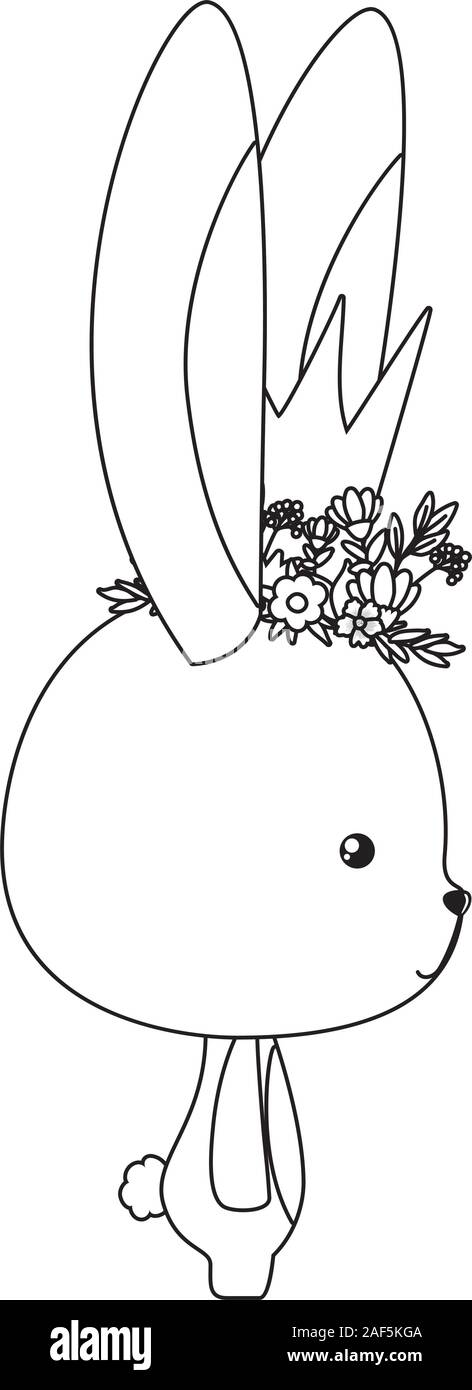 Cute rabbit with crown flowers and leaves vector design Stock Vector ...