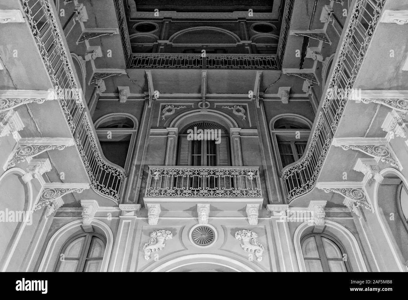 Internal courtyard of a building inside the Maltese capital city, Valletta Stock Photo