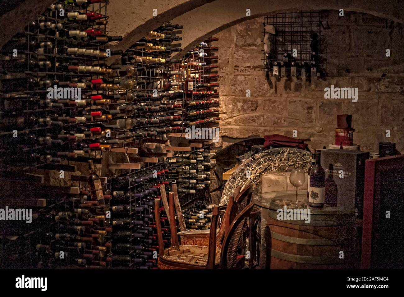Interior of a typical Mediterranean wine cellar in Malta Stock Photo