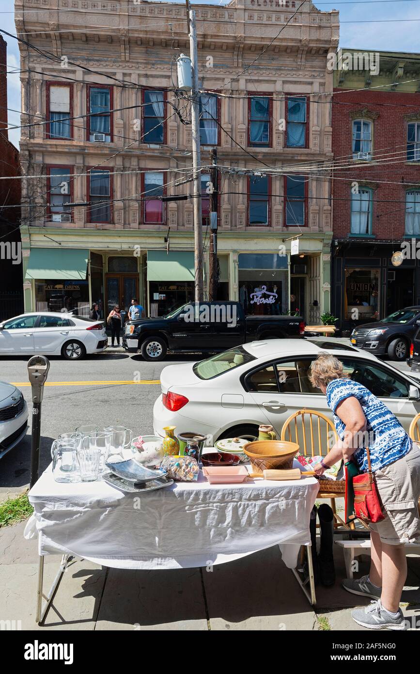 Sidewalk sale on Main Street, in Saugerties, New York Stock Photo Alamy