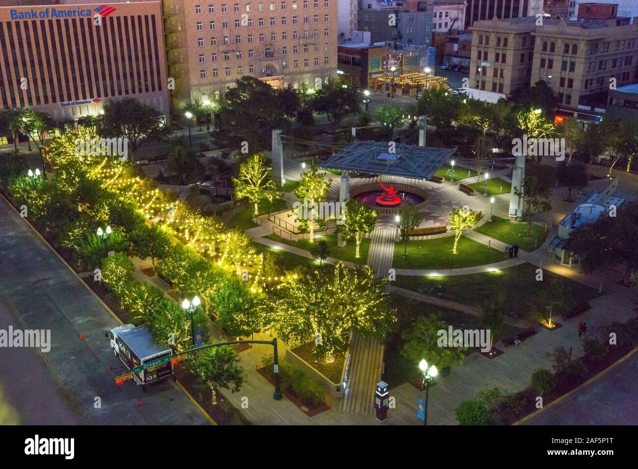 El Paso, Texas.  San Jacinto Plaza, Early Evening. Stock Photo