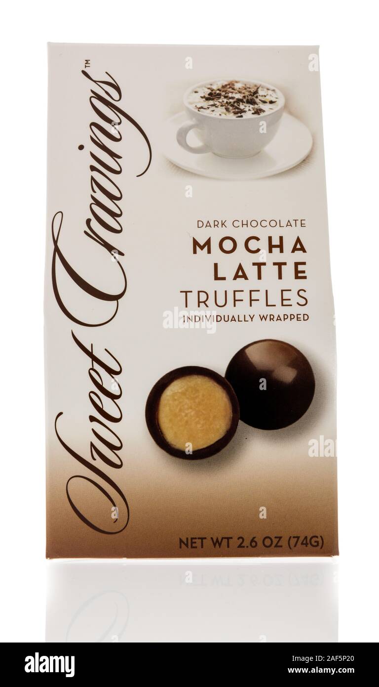 Winneconne, WI - 1 November 2019: A  package of Sweet Cravings dark chocolate mocha latte truffles on an isolated background Stock Photo