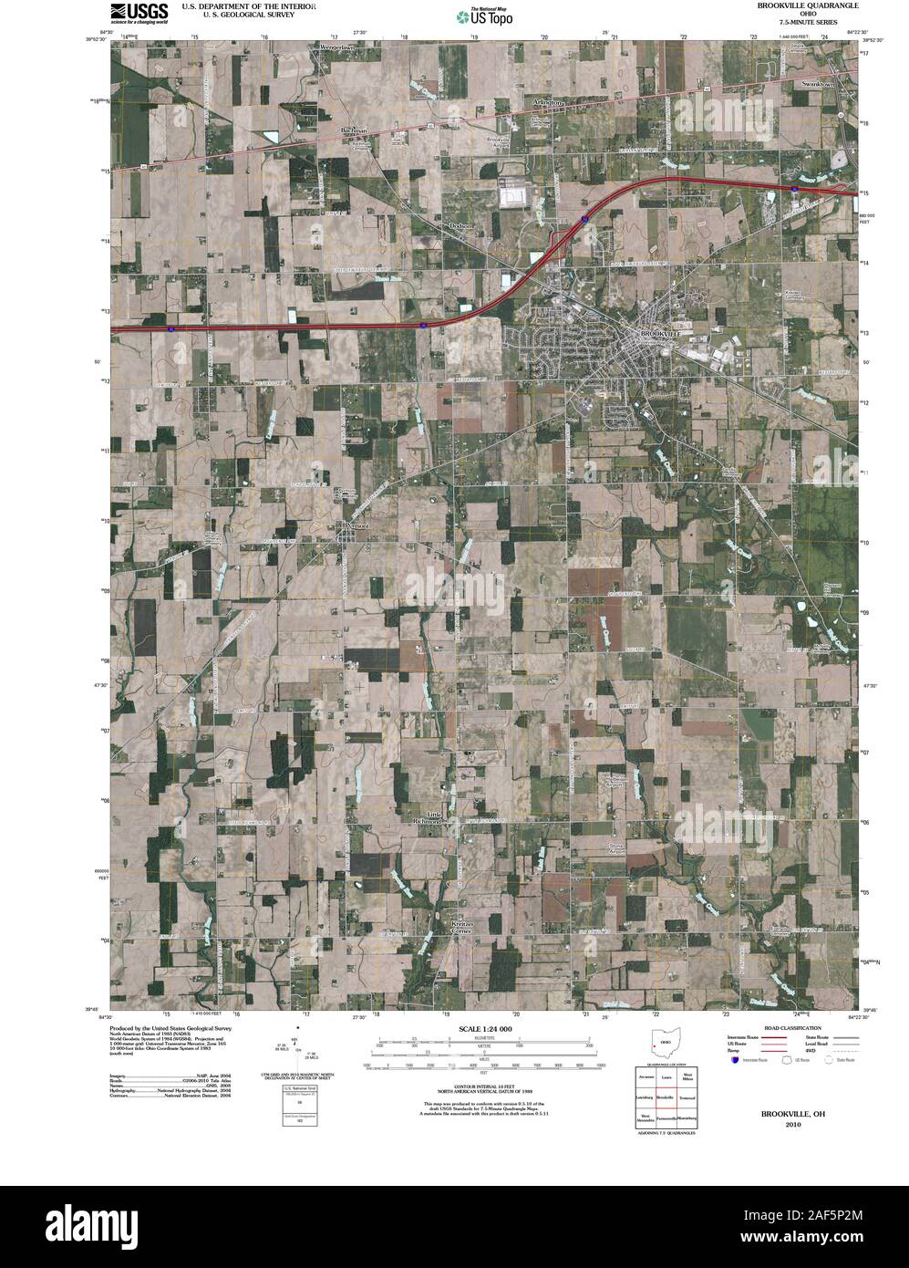 USGS TOPO Map Ohio OH Brookville 20100722 TM Restoration Stock Photo