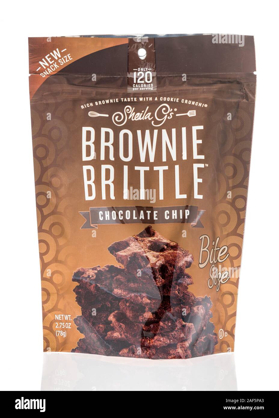 Winneconne, WI - 11 November 2019: A  package of Shelila Gs brownie brittle on an isolated background Stock Photo