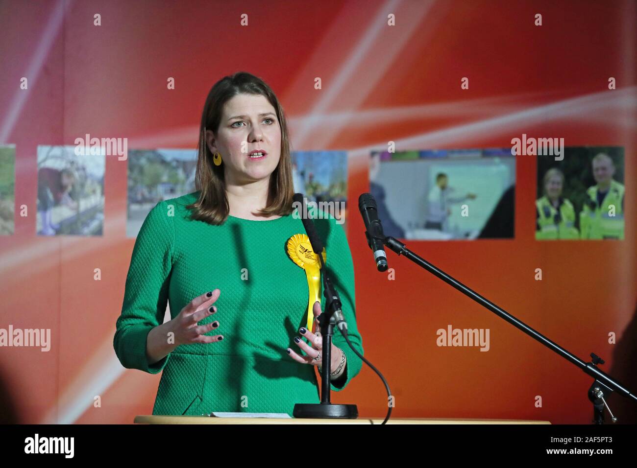 Lib Dem leader Jo Swinson reacts as she loses her East Dumbartonshire constituency, during the count at the Leisuredome, Bishopbriggs. Stock Photo