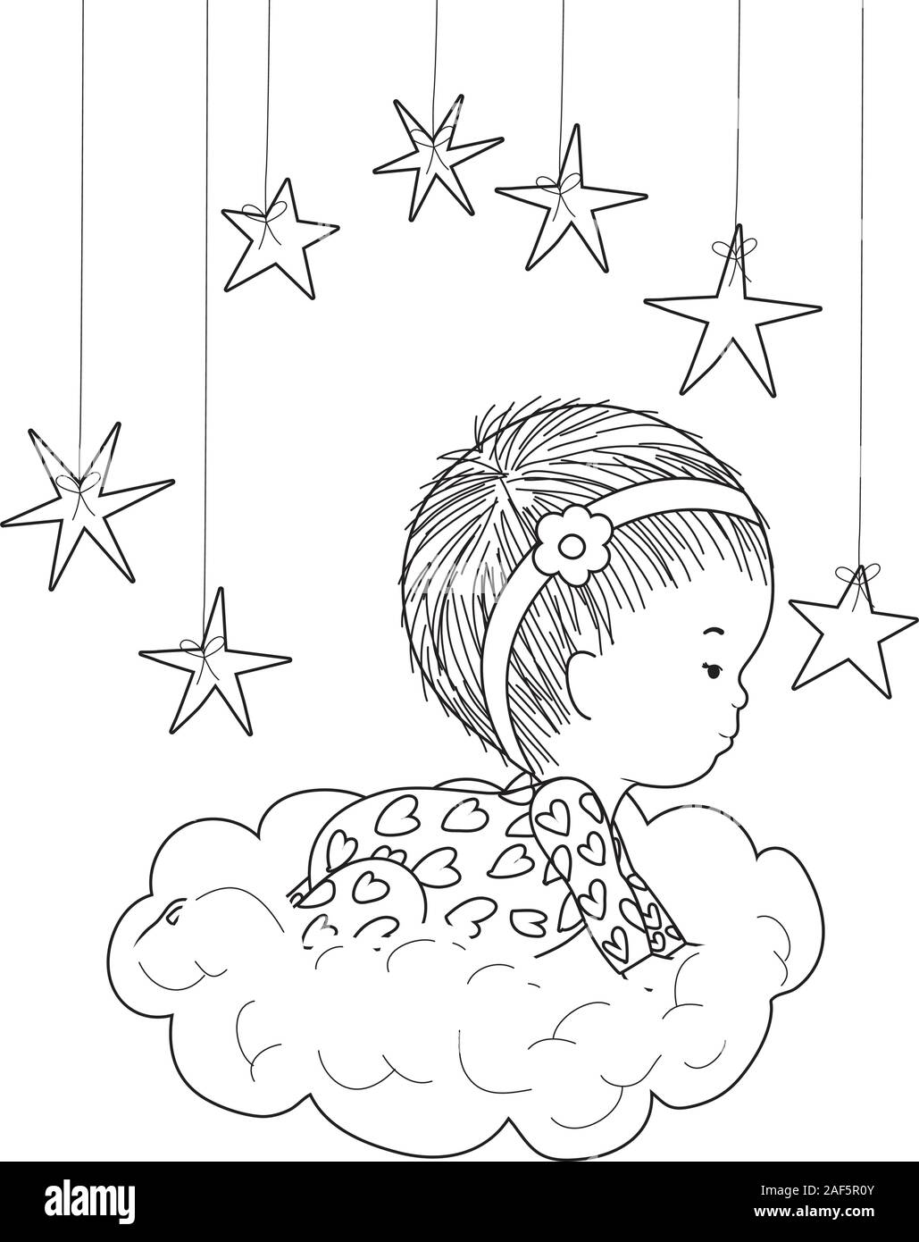 Cute baby girl over cloud and stars vector design Stock Vector