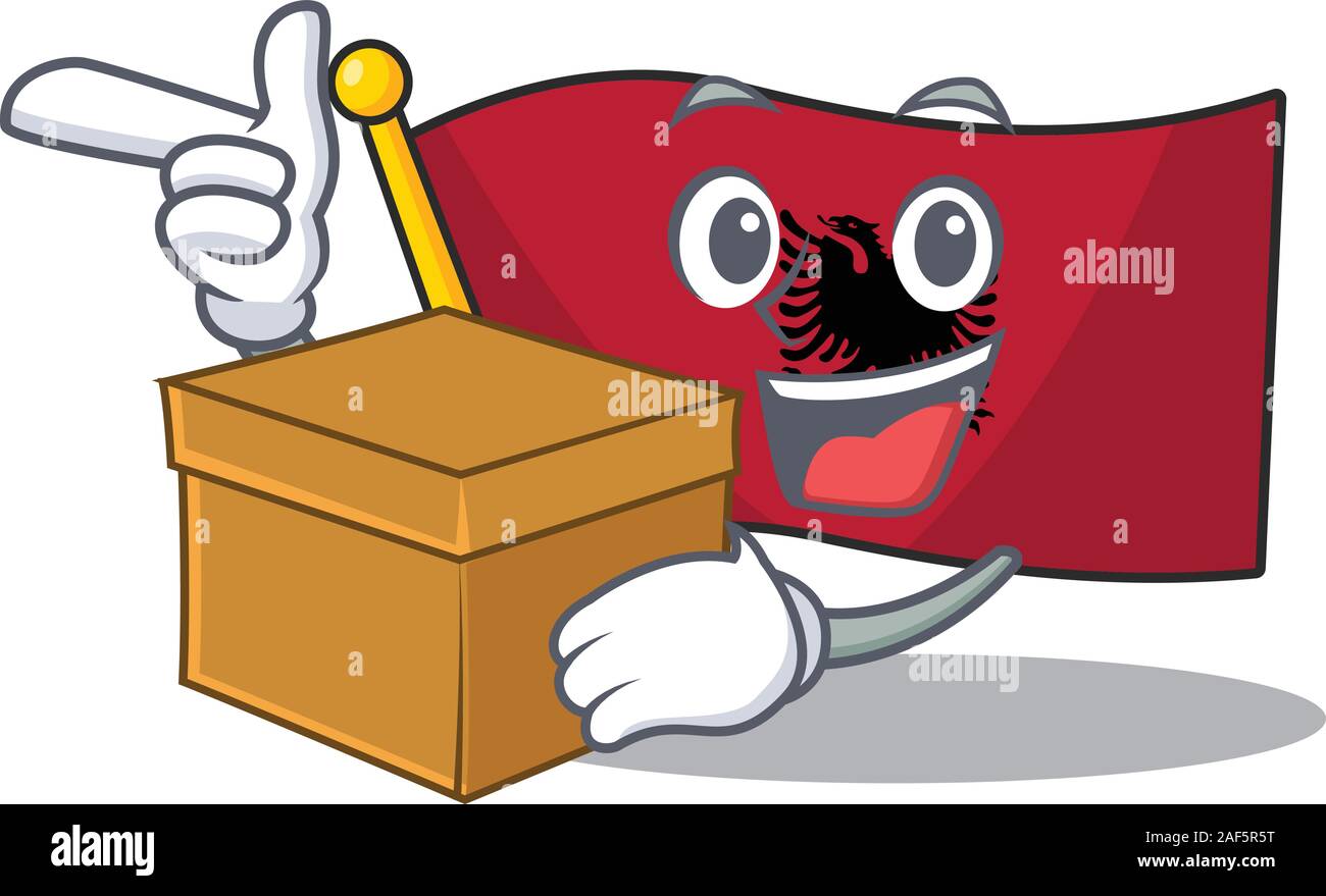 Flag albania Scroll cartoon character bringing a box. Vector illustration Stock Vector