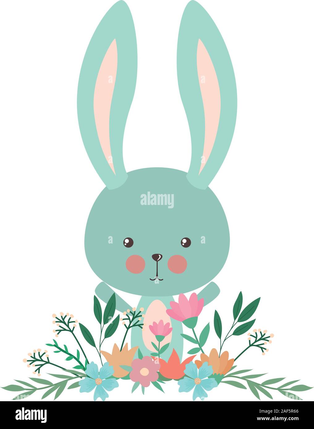Cute rabbit cartoon with flowers and leaves vector design Stock Vector ...
