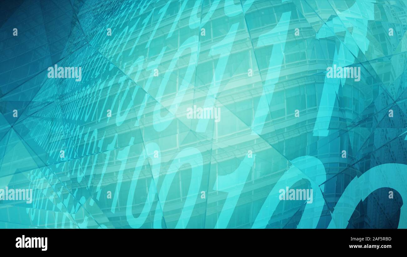 Random numbers zero one displaced by office building, cyber attack or artificial intelligence concept Stock Photo