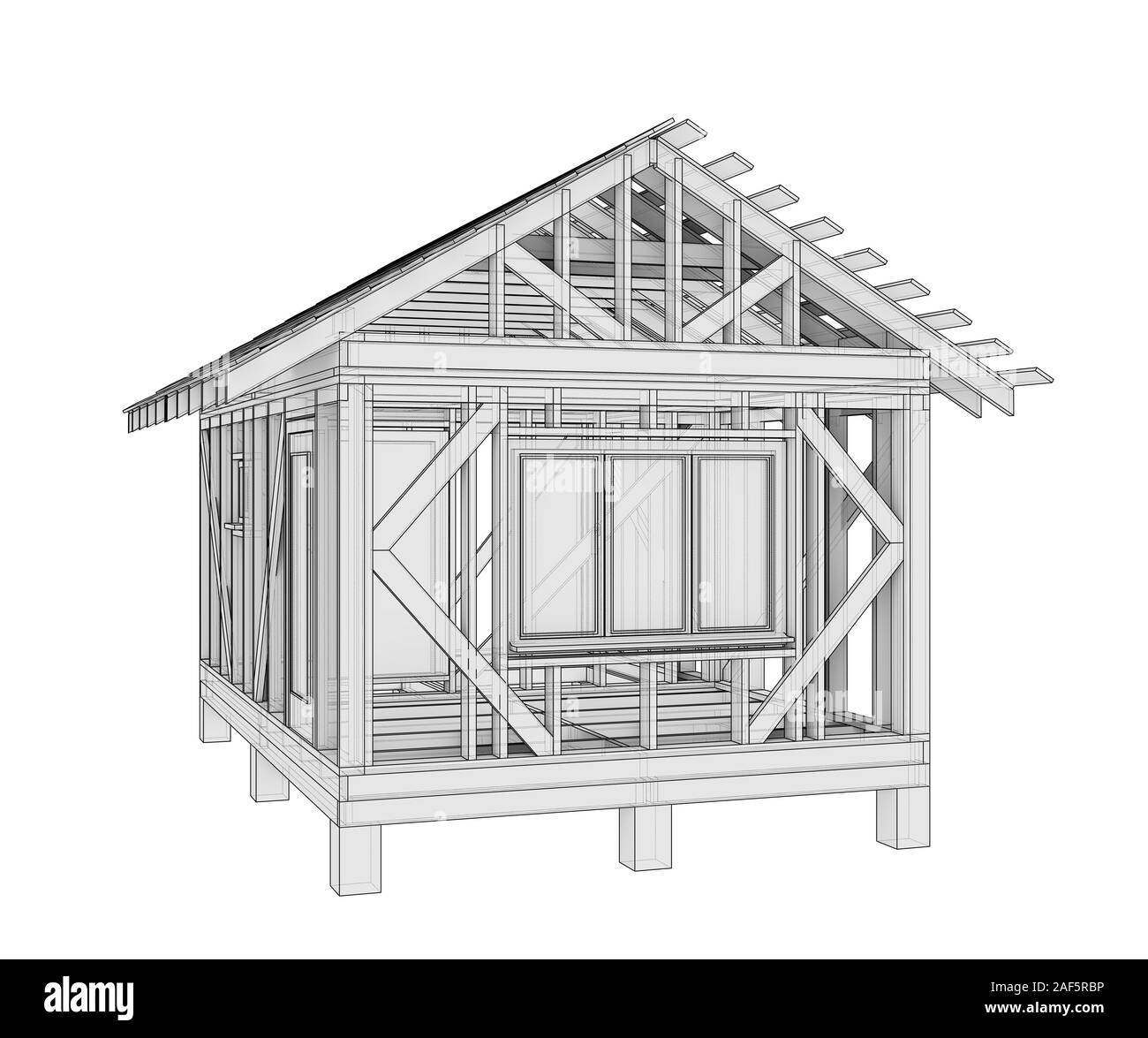 3D illustration of a small frame house. Isolated on a white background Stock Photo