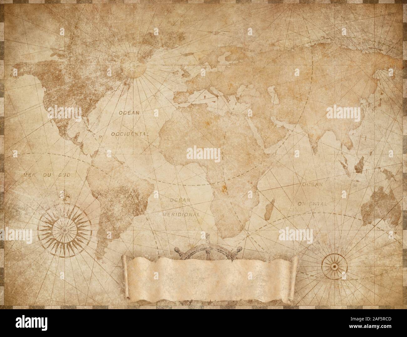 Medieval worn world map vintage stylization Stock Photo - Alamy