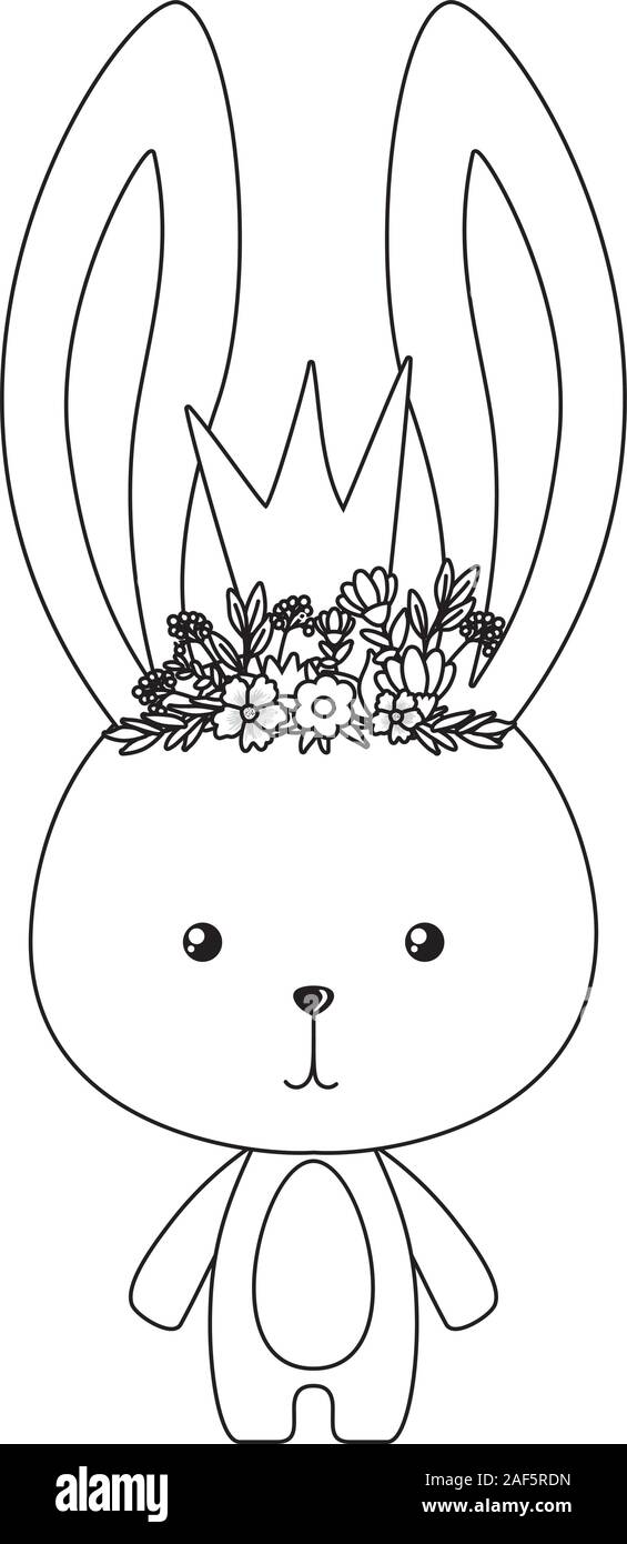 Cute rabbit with crown flowers and leaves vector design Stock Vector ...