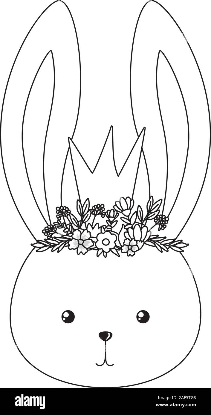 Cute rabbit with crown flowers and leaves vector design Stock Vector ...