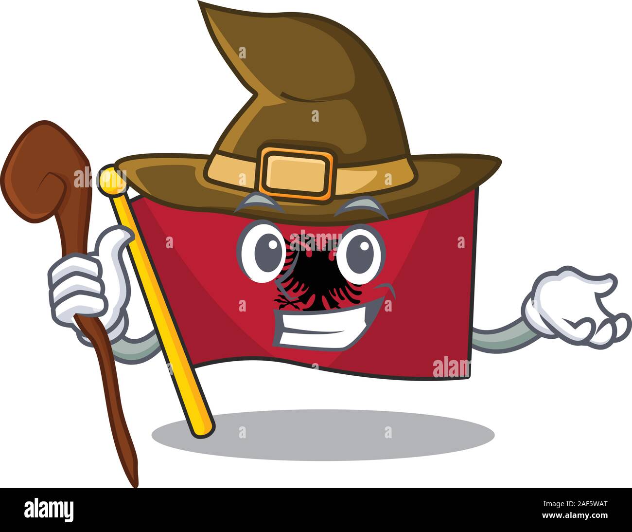 Happy Witch flag albania Scroll cartoon character design. Vector