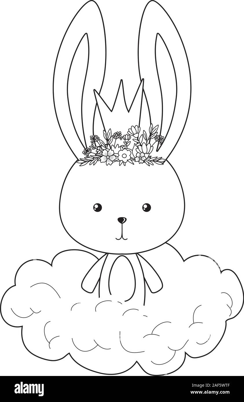 Cute rabbit cartoon with crown over cloud vector design Stock Vector ...