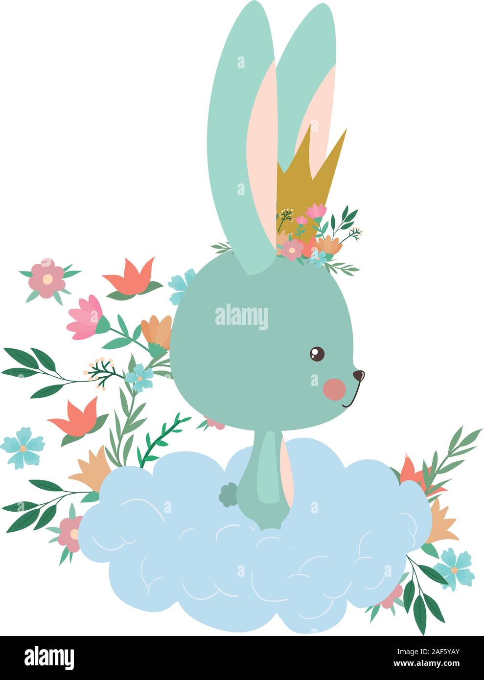 Cute rabbit cartoon with crown and cloud vector design Stock Vector ...