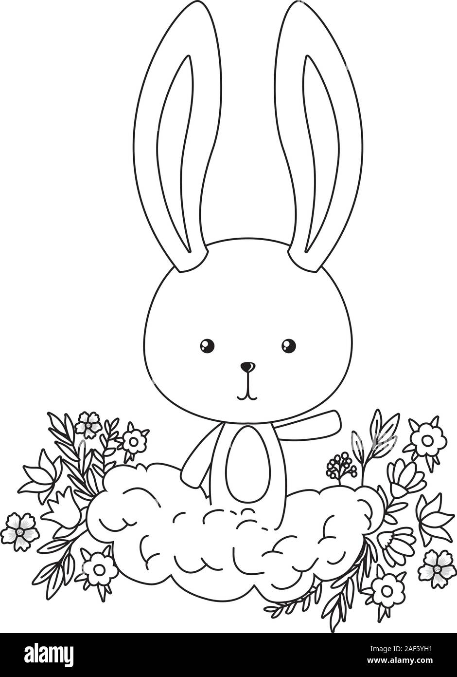 Cute rabbit cartoon with flowers and leaves vector design Stock Vector ...