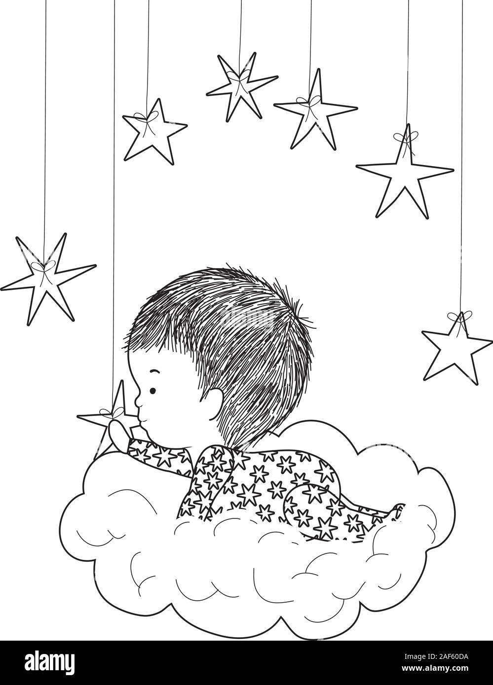 Cute baby boy over cloud and stars vector design Stock Vector Image ...