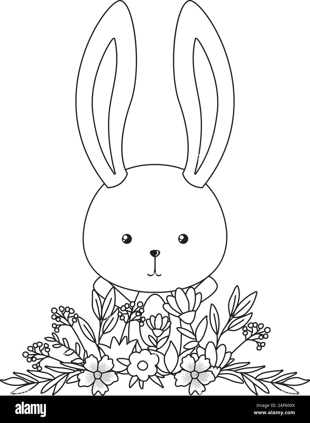 Cute rabbit cartoon with flowers and leaves vector design Stock Vector ...