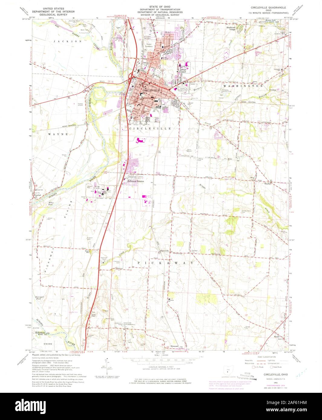 USGS TOPO Map Ohio OH Circleville 224452 1961 24000 Restoration Stock Photo