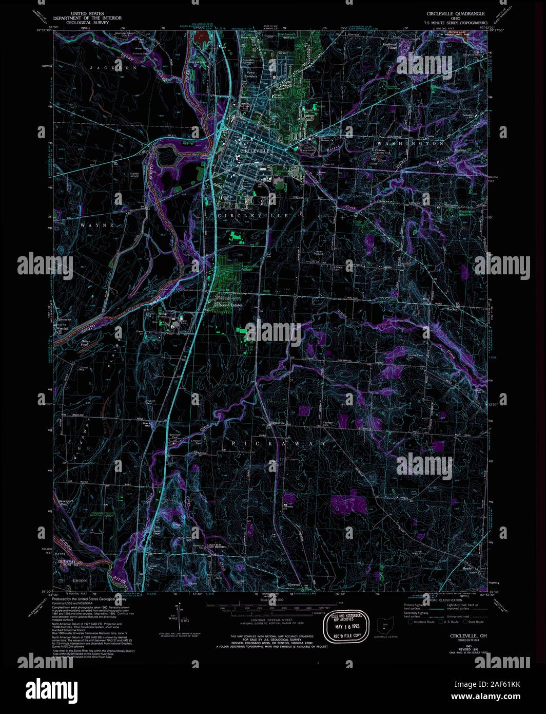 USGS TOPO Map Ohio OH Circleville 226406 1961 24000 Inverted Restoration Stock Photo