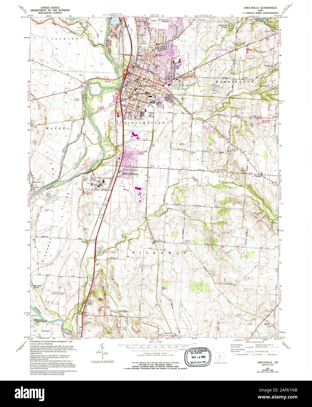 USGS TOPO Map Ohio OH Circleville 226406 1961 24000 Restoration Stock Photo