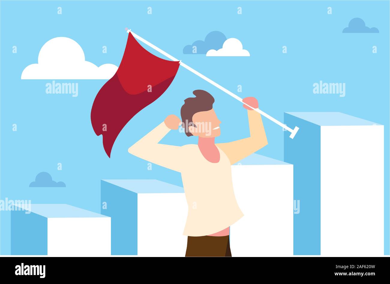 man running up stairway to the top of mountain, way to success vector ...