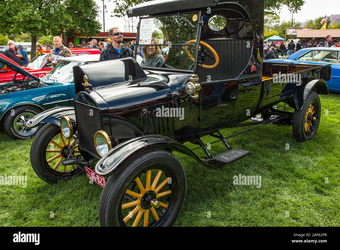 A beautifully restored stock 1923 Ford Model T Truck in the Moab April
